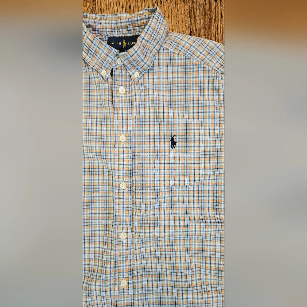 Ralph Lauren Boys Short Sleeve Plaid Button Up Size Large (14-16)